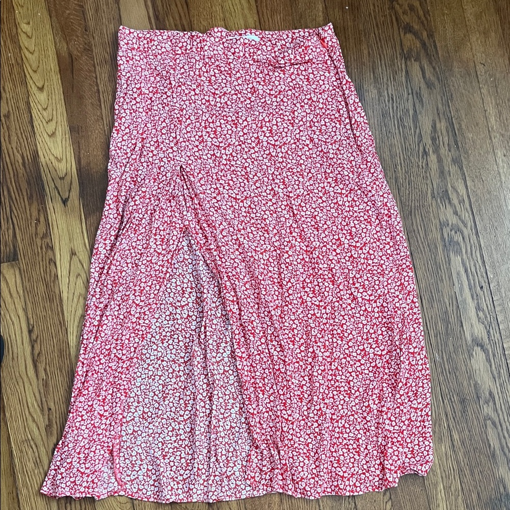 Floral Red Maxi Skirt with Slit